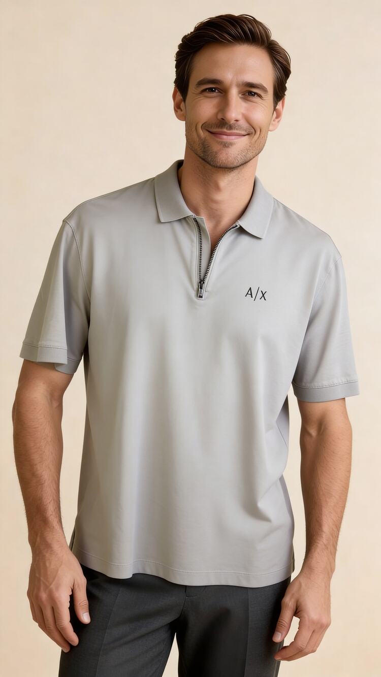Armani Exchange Quarter-Zip Polo Shirt Mens Classic Fit